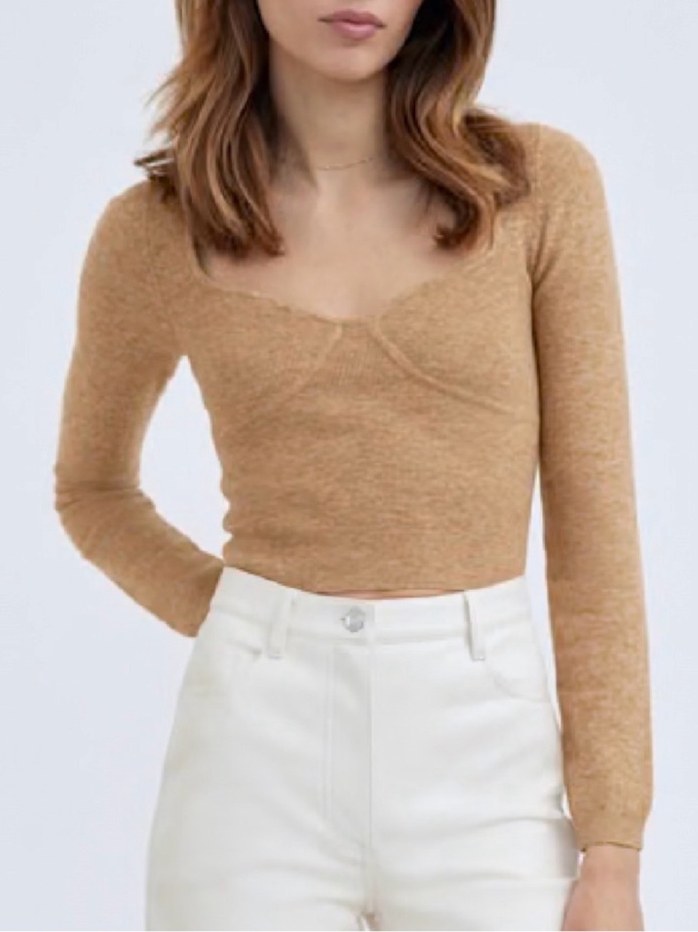 Aritzia Wilfred Greer Sweater Cashmere Wool Sweetheart Top S Camel
